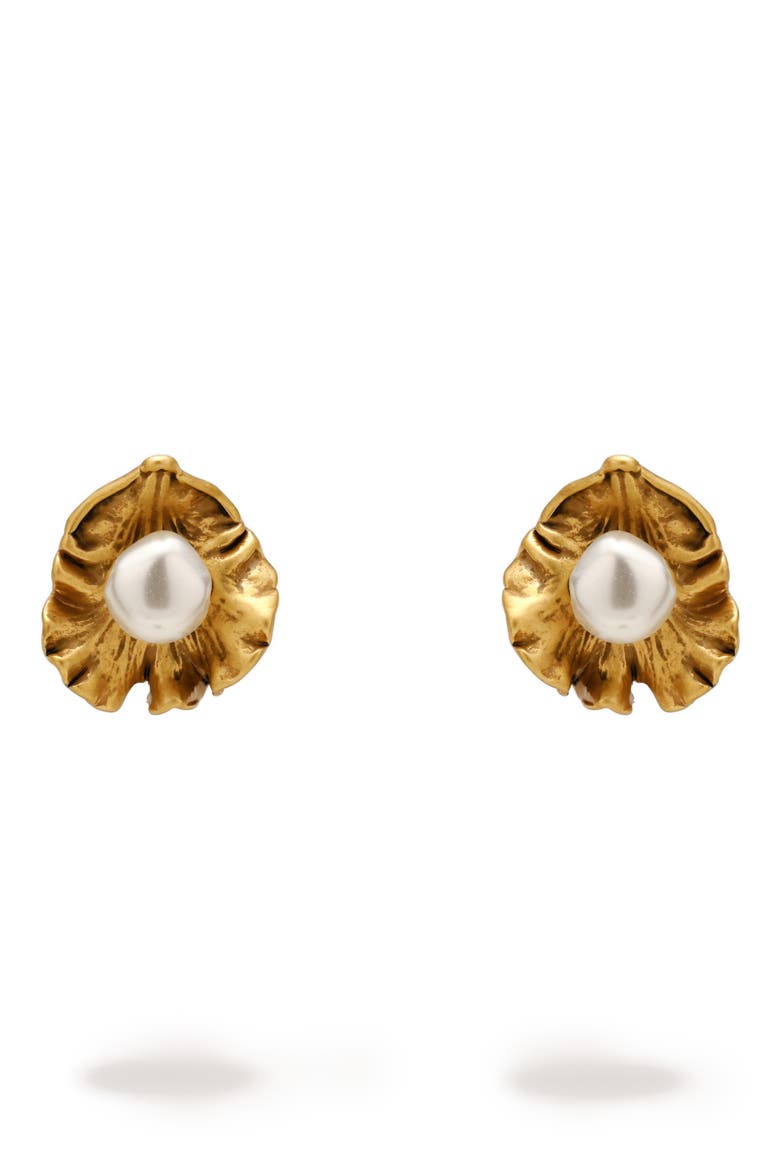 Iris Stud Earrings, Main, color, ANTIQUE BRASS