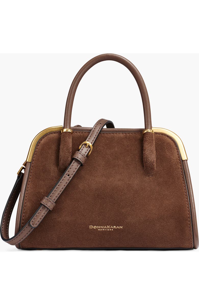 Donna Karan New York Satin Suede Mini Satchel, Main, color, Chocolate