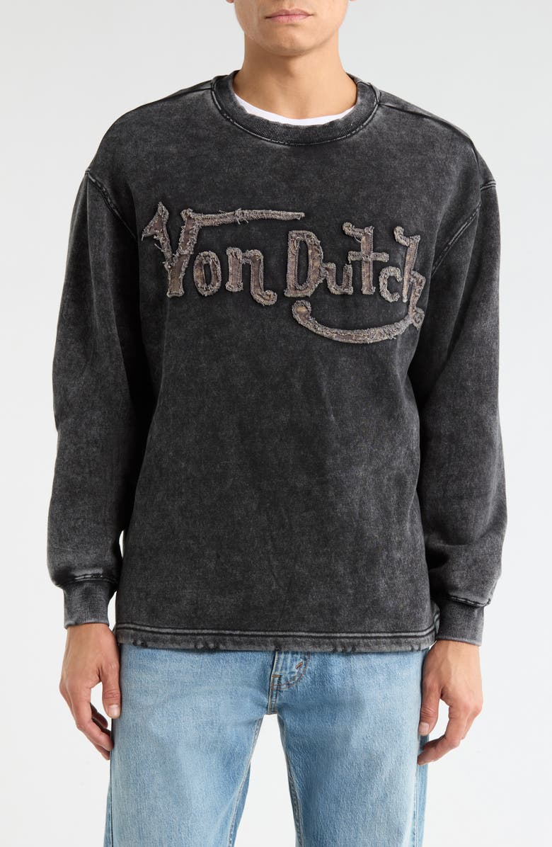 Von Dutch Graphic Logo Sweatshirt, Main, color, Jet Black Pigment Wash