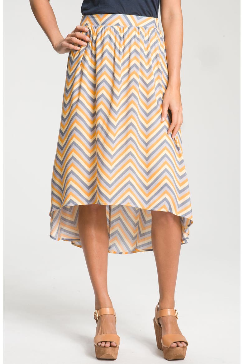 Chevron Stripe Skirt with High/Low Hem, Main, color, YELLOW