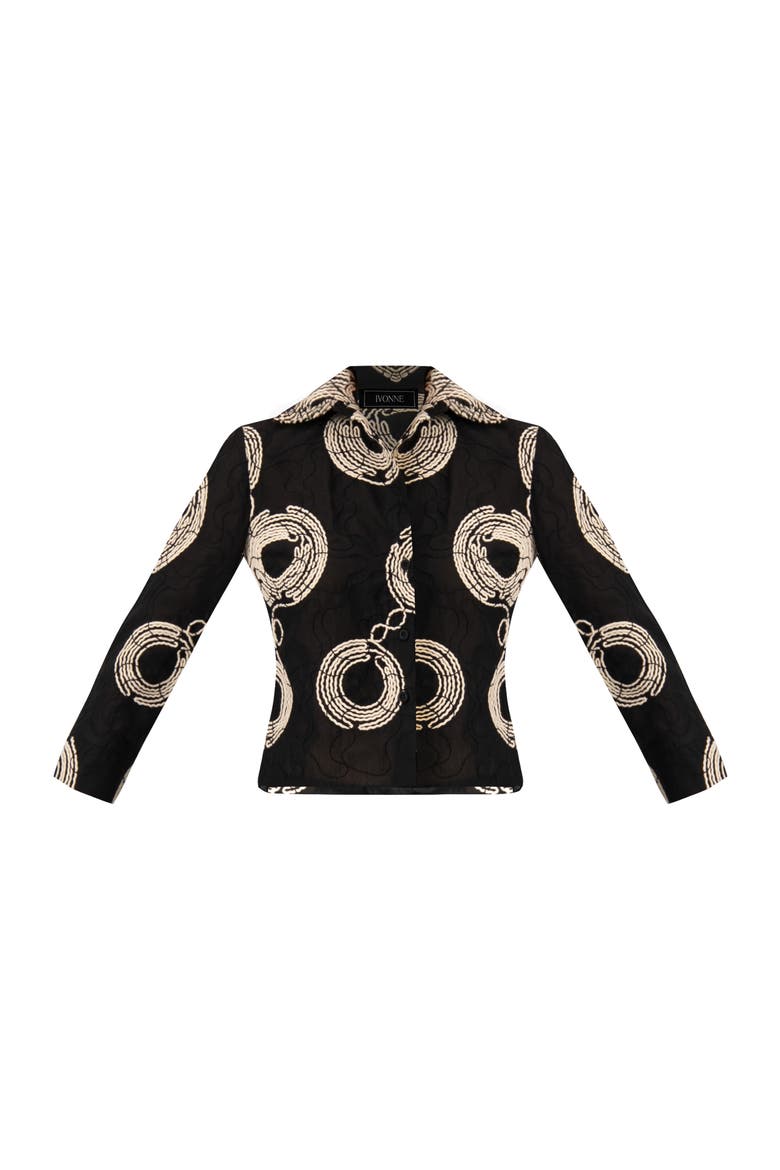 Black Cropped Shirt with Circular Embroidery, Alternate, color, Black