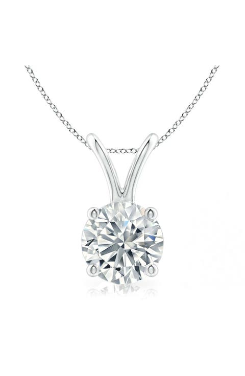 14k White Gold Lab-grown Round Diamond Solitaire Pendant Necklace W/ 18" Chain