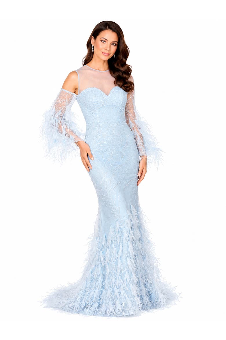 Beaded Faux-Wrap V-Neck Bridal Gown, Main, color, Sky
