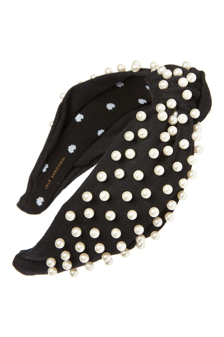 Imitation Pearl Headband, Main, color, JET