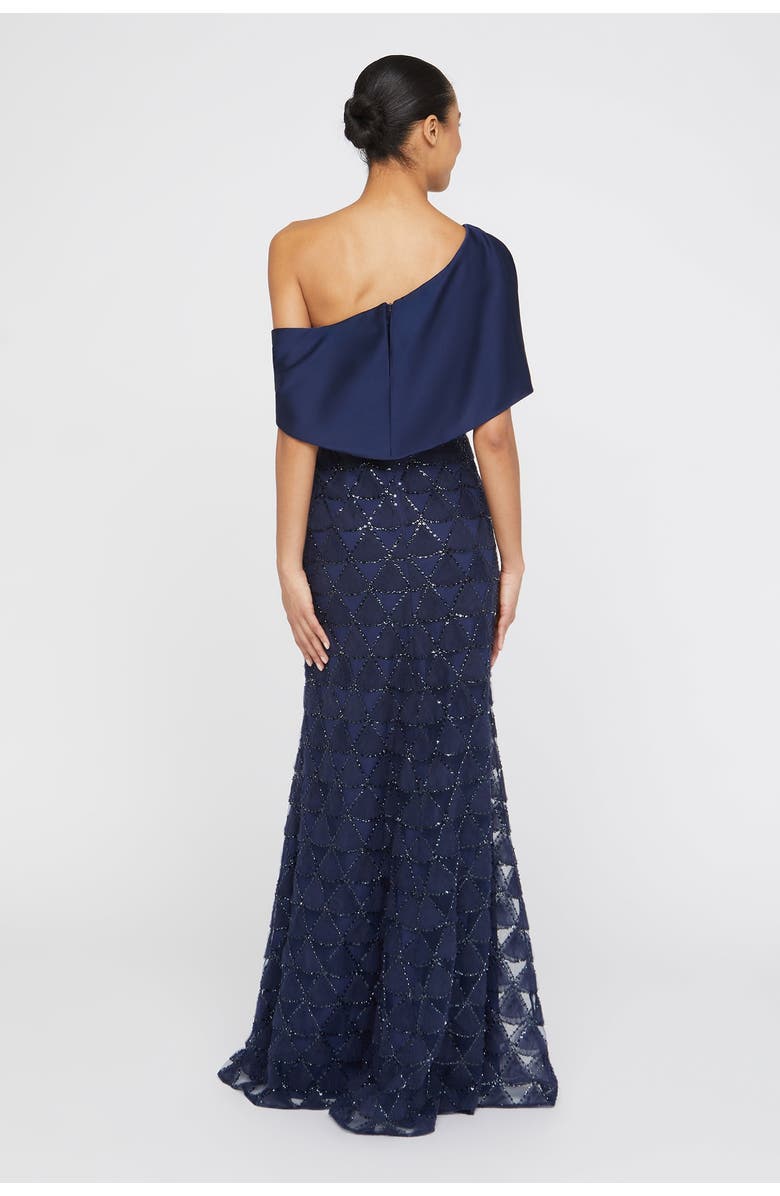 Theia Anabella Textured Tulle Gown, Alternate, color, Navy