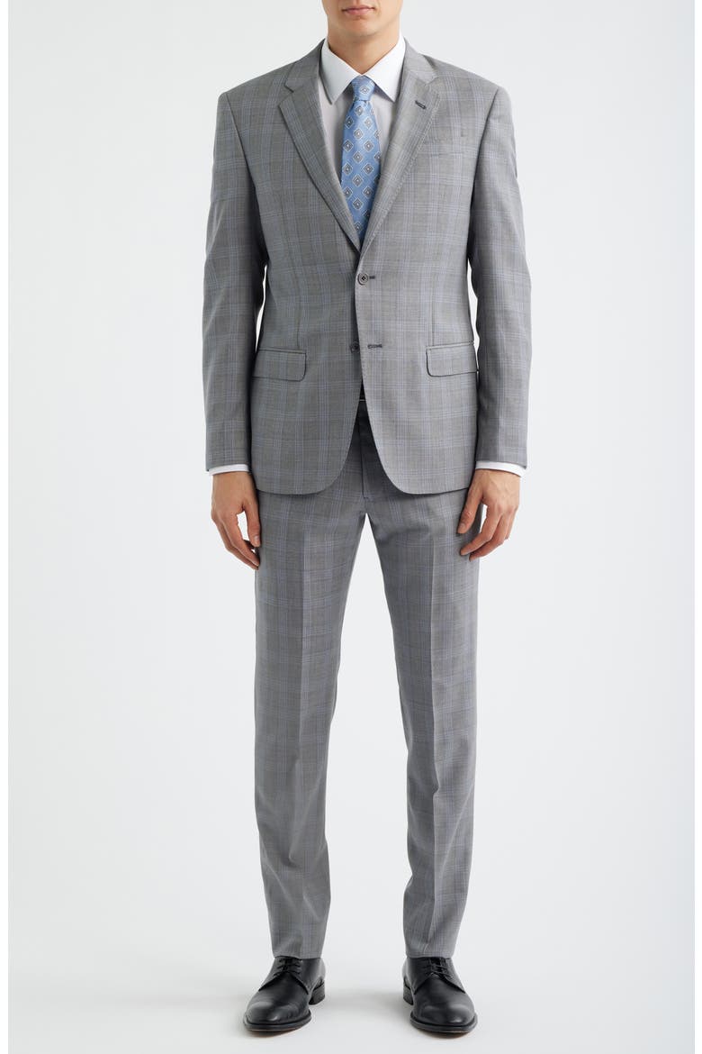 Light Grey Plaid Virgin Wool Suit, Main, color, SOLID LIGHT/ PASTEL GREY