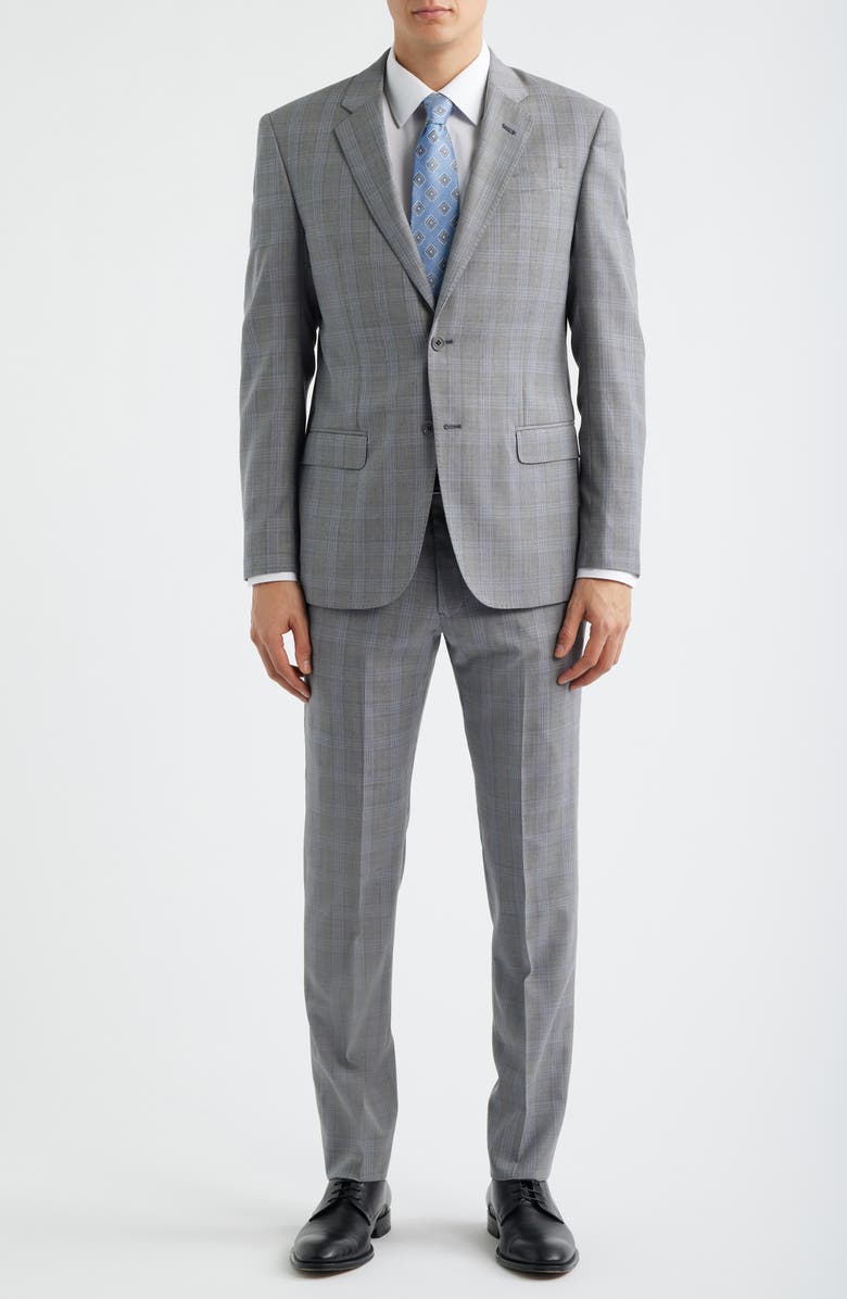 Emporio Armani Light Grey Plaid Virgin Wool Suit, Main, color, Solid Light/ Pastel Grey