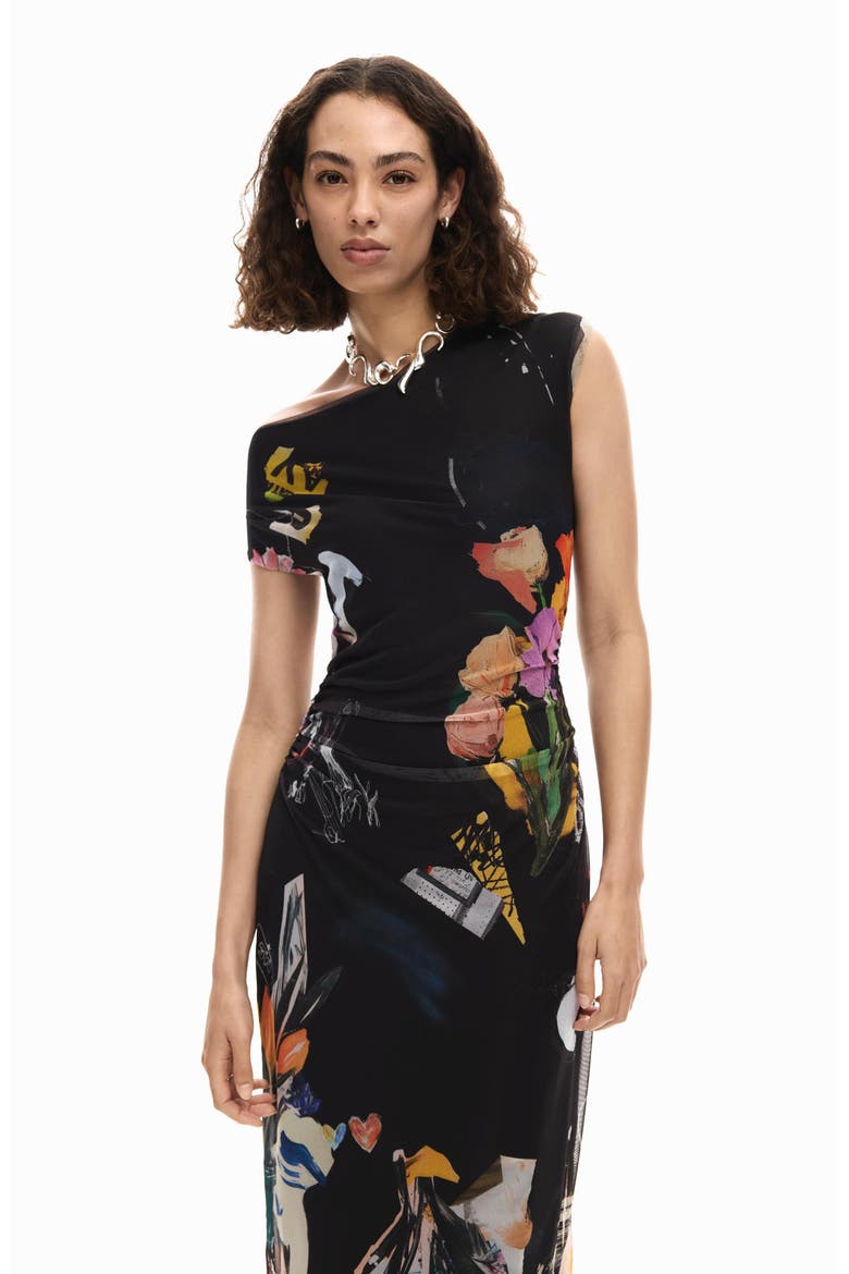 Floral Print Sleeveless Dress, Alternate, color, BLACK