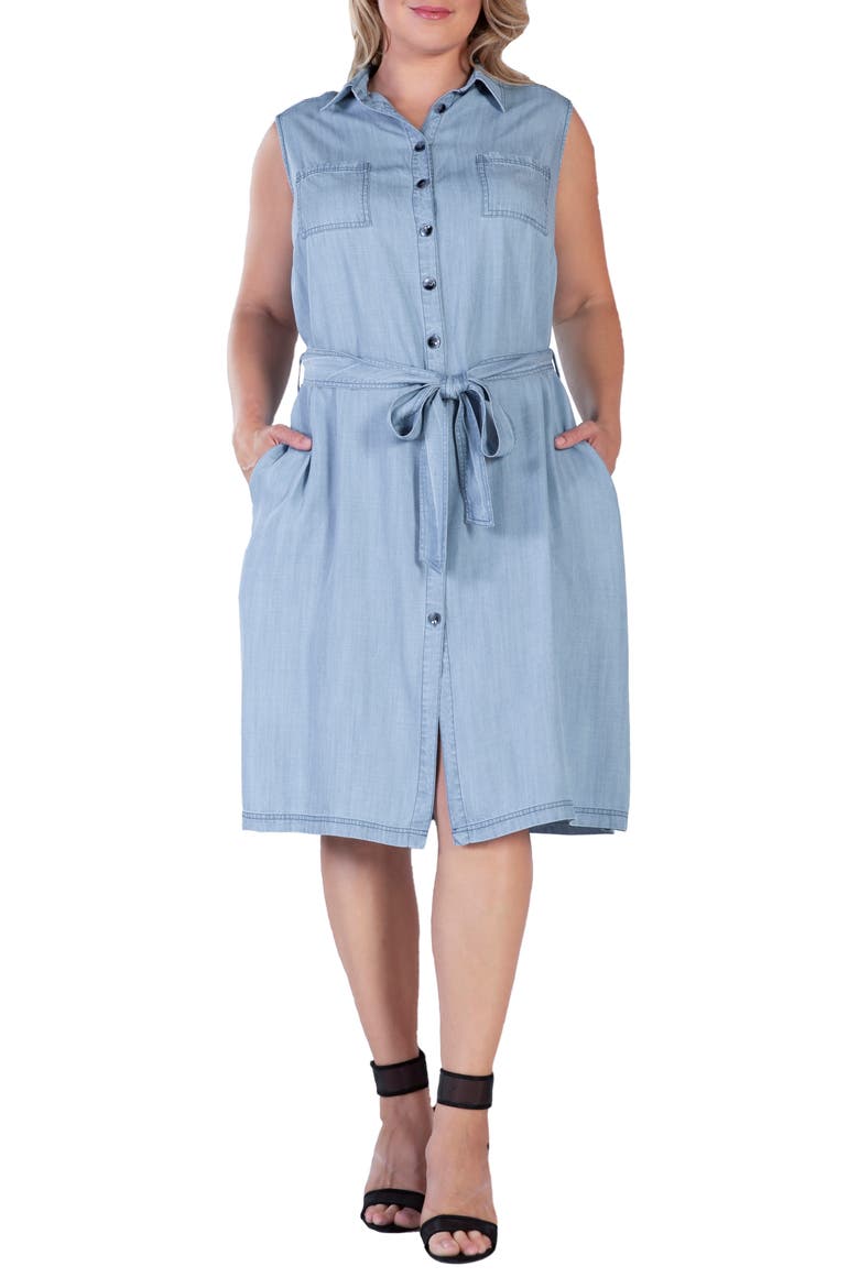 Sleeveless Chambray Shirtdress, Main, color, BOUNDLESS BLUE