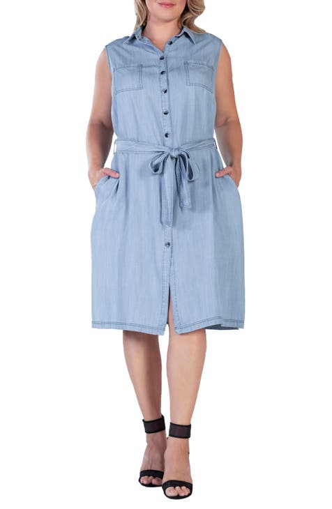 NEW Halston Heritage Chambray Shirt Dress Pintuck Blue Size shops 2