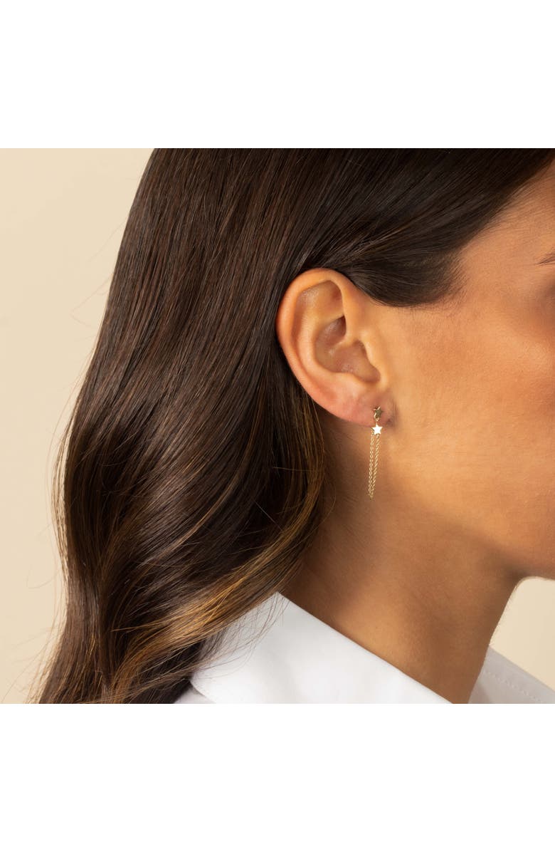 BY ADINA EDEN Solid Double Star Front Back Chain Stud Earring 14K, Alternate, color, 14K Gold