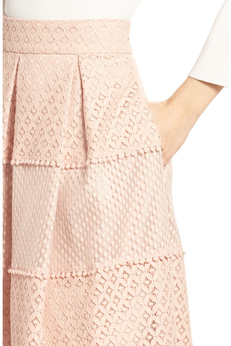 Banded Lace Midi Skirt, Alternate, color, BLUSH