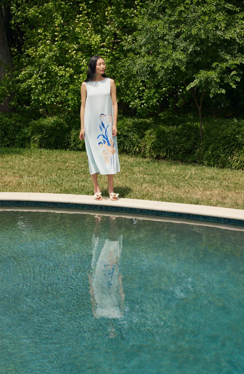 Misook Modern Fit Floral Embroidery Midi Dress, Alternate, color, Aquatic/ Aegean Blue Multi