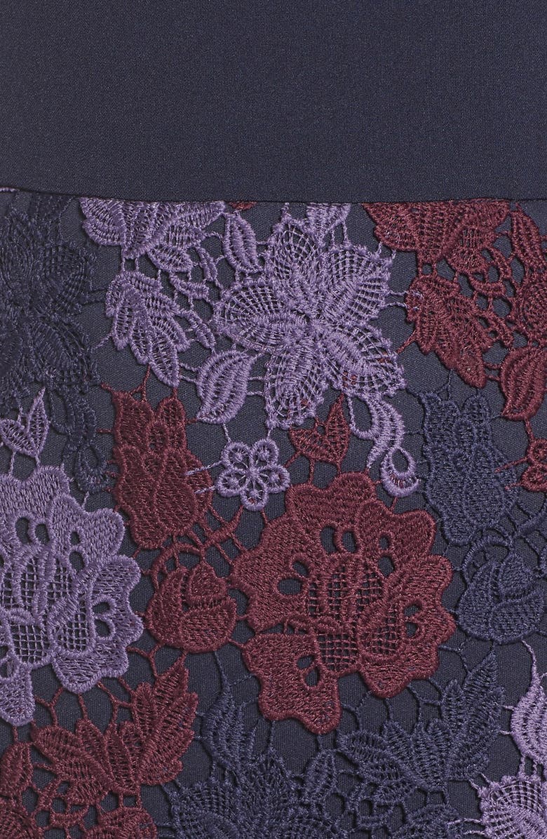 Maggy London Crepe & Lace Sheath Dress, Alternate, color, 