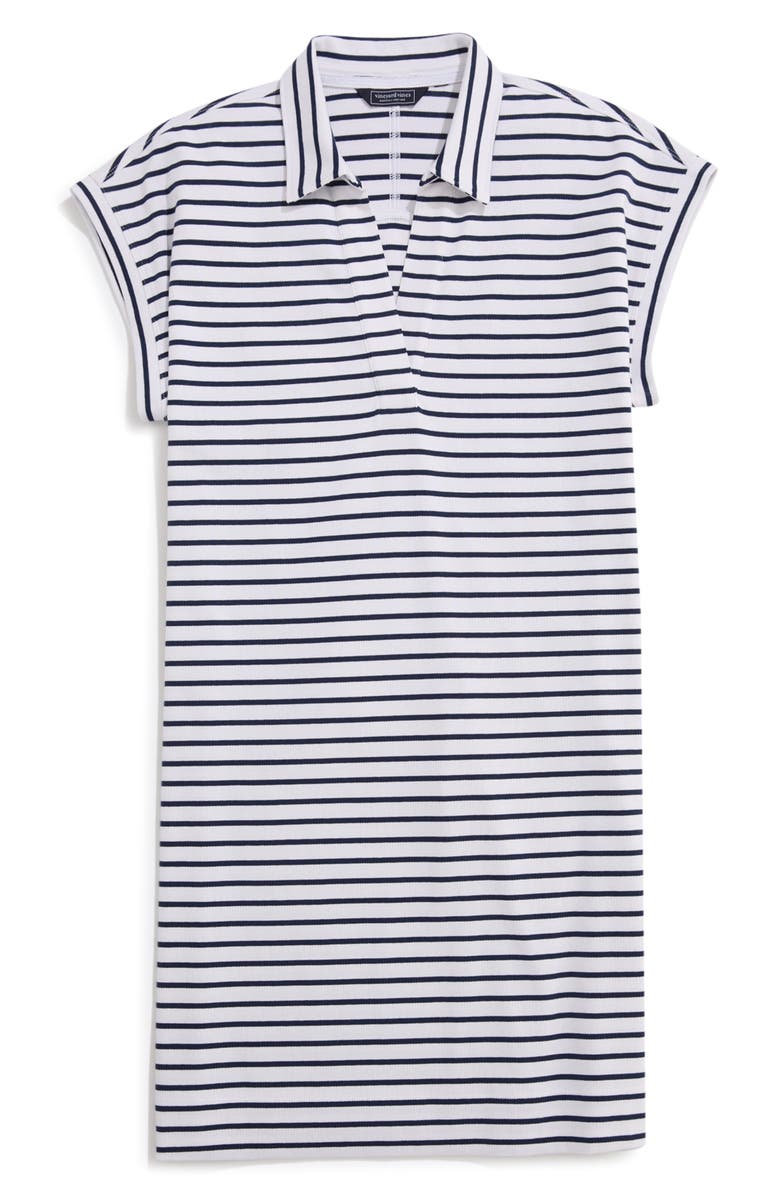 vineyard vines Margo Stripe Short Sleeve Polo Dress, Alternate, color, Baystripe White/ Navy