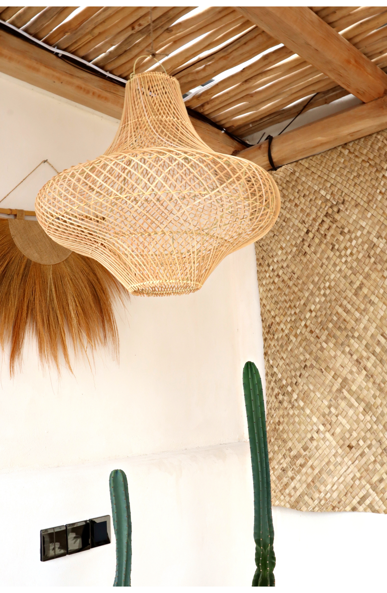 PINK HALEY Freya Bell Shape Rattan Pendant Light Fitting, Alternate, color, Brown