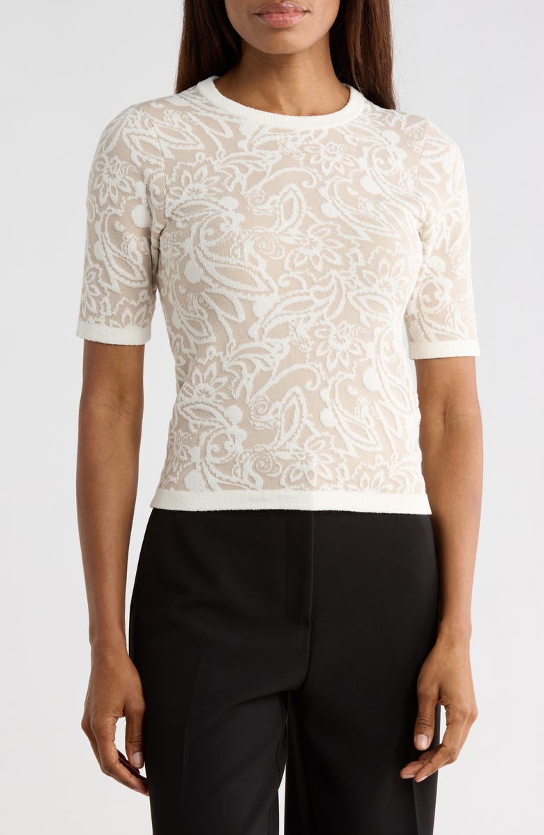 Ramy Brook Adriana Floral Jacquard Sweater, Main, color, Sandstone Boucle