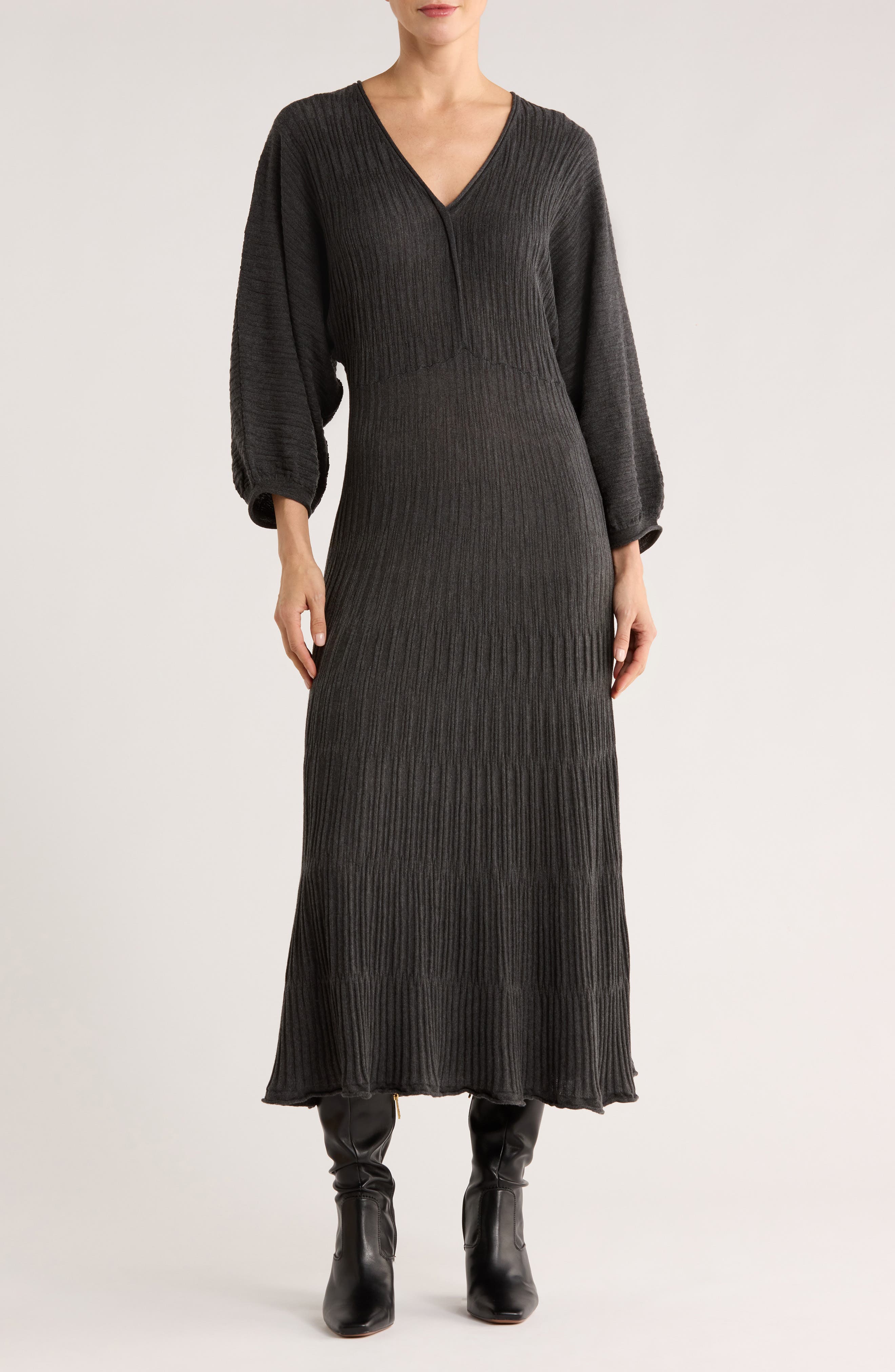 MAX STUDIO Balloon Sleeve Midi Sweater Dress