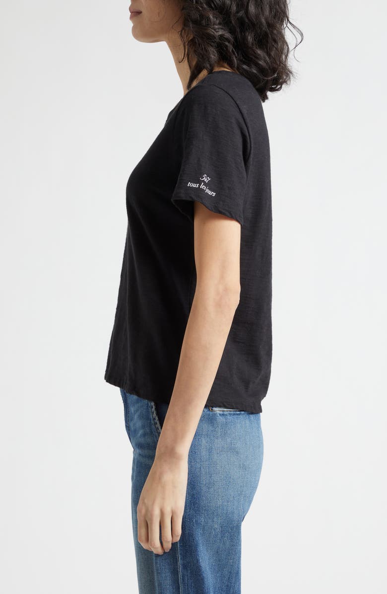 Cinq à Sept Rhinestone Bonjour Shrunken Cotton T-Shirt, Alternate, color, 