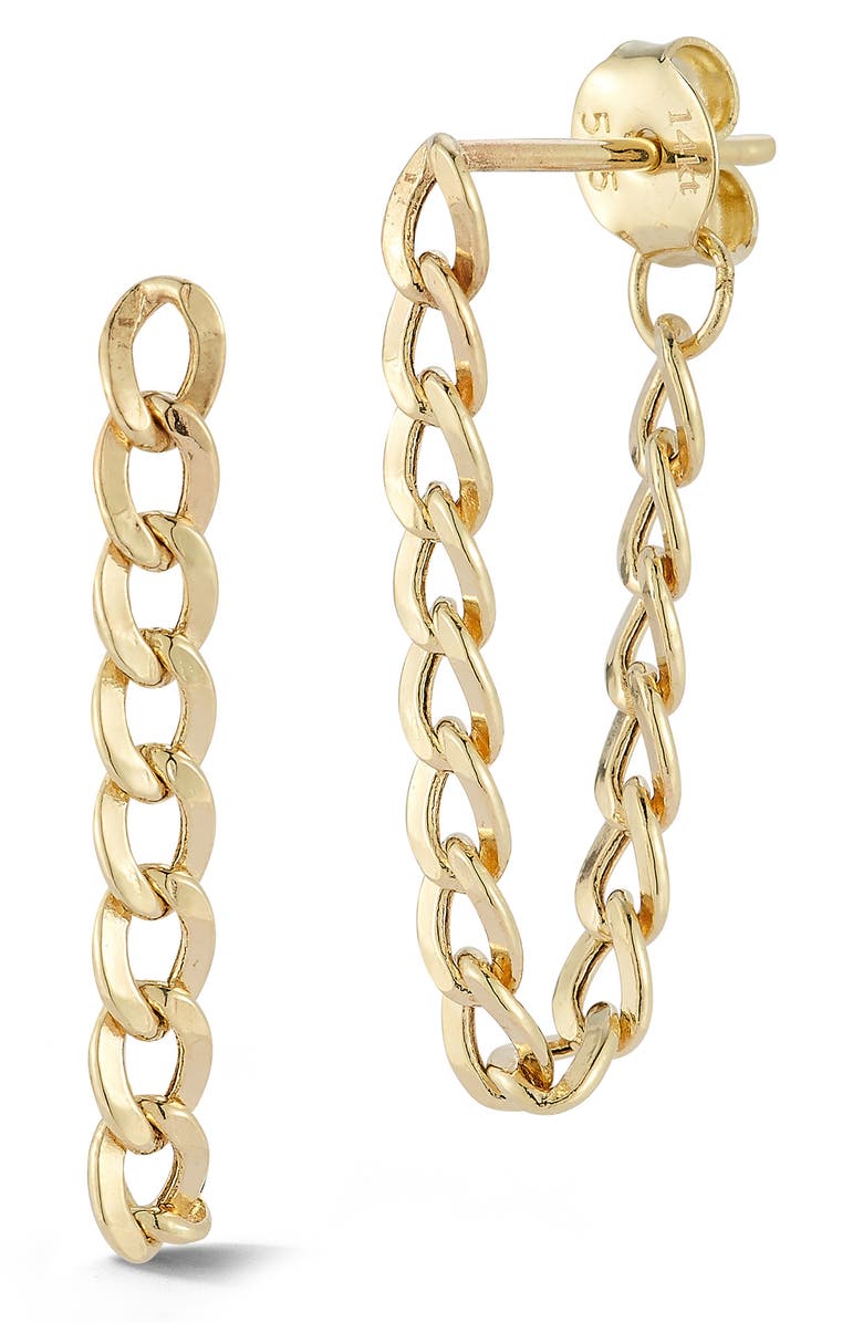 Ember Fine Jewelry 14K Yellow Gold Draped Curb Chain Front/Back Earrings, Main, color, 