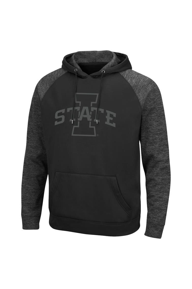 Men's Colosseum Black Iowa State Cyclones Blackout 3.0 Tonal Raglan Pullover Hoodie, Alternate, color, Black