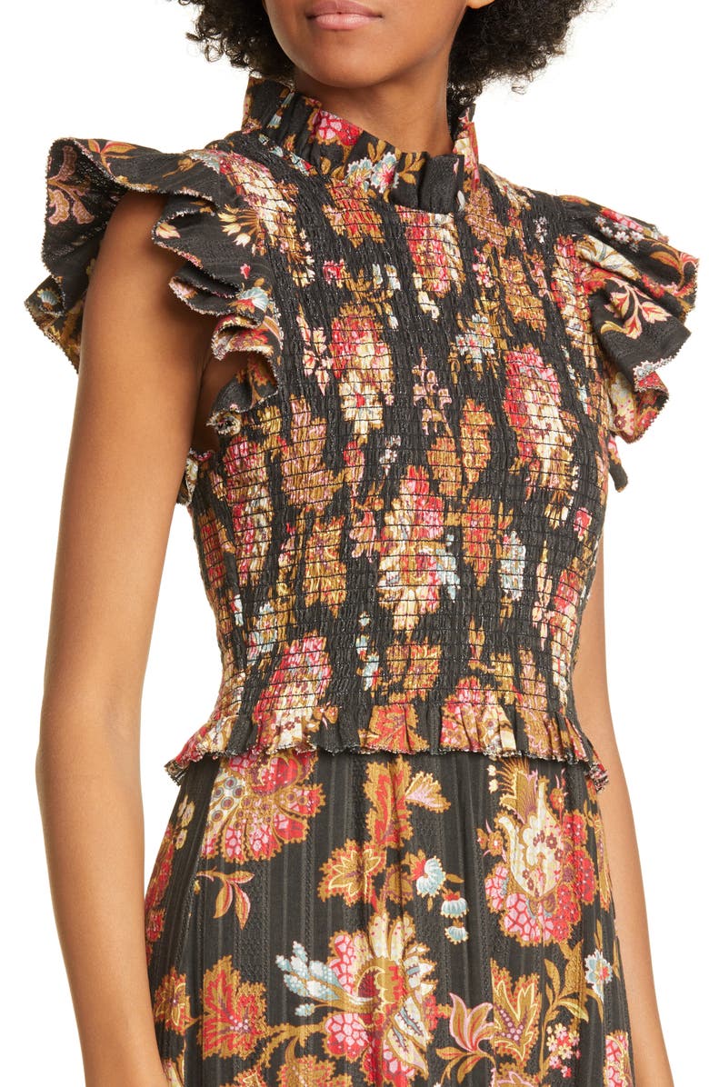 Sea Pascale Floral Smocked Cotton Midi Dress, Alternate, color, 