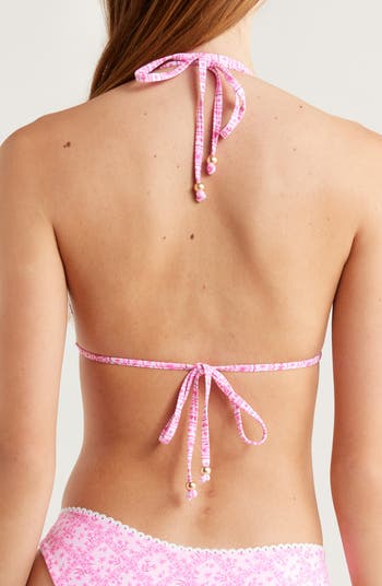 Lace Trim Halter Bikini Top