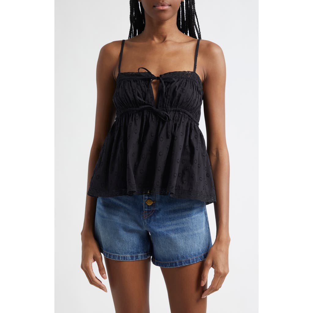 Ulla Johnson Quinn Lace-trimmed Gathered Cotton Top In Noir