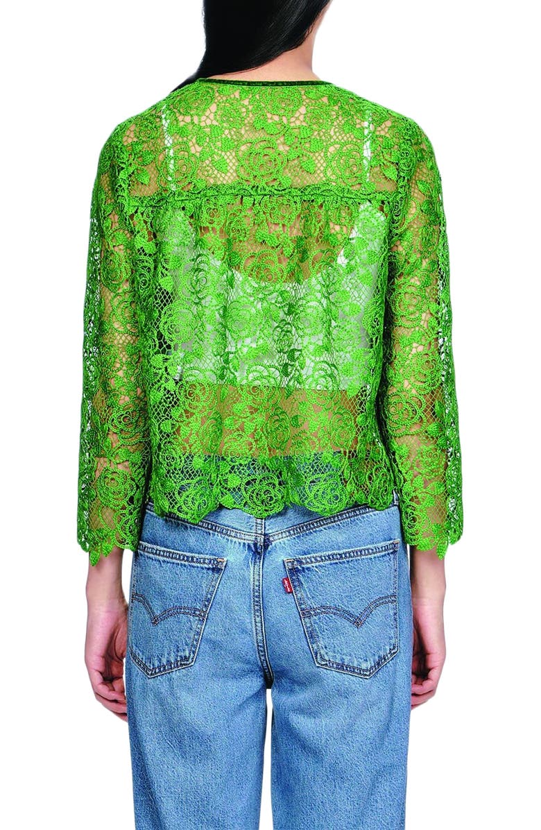 Anna Sui Rose Crochet Lace Bed Jacket, Alternate, color, Leaf Green