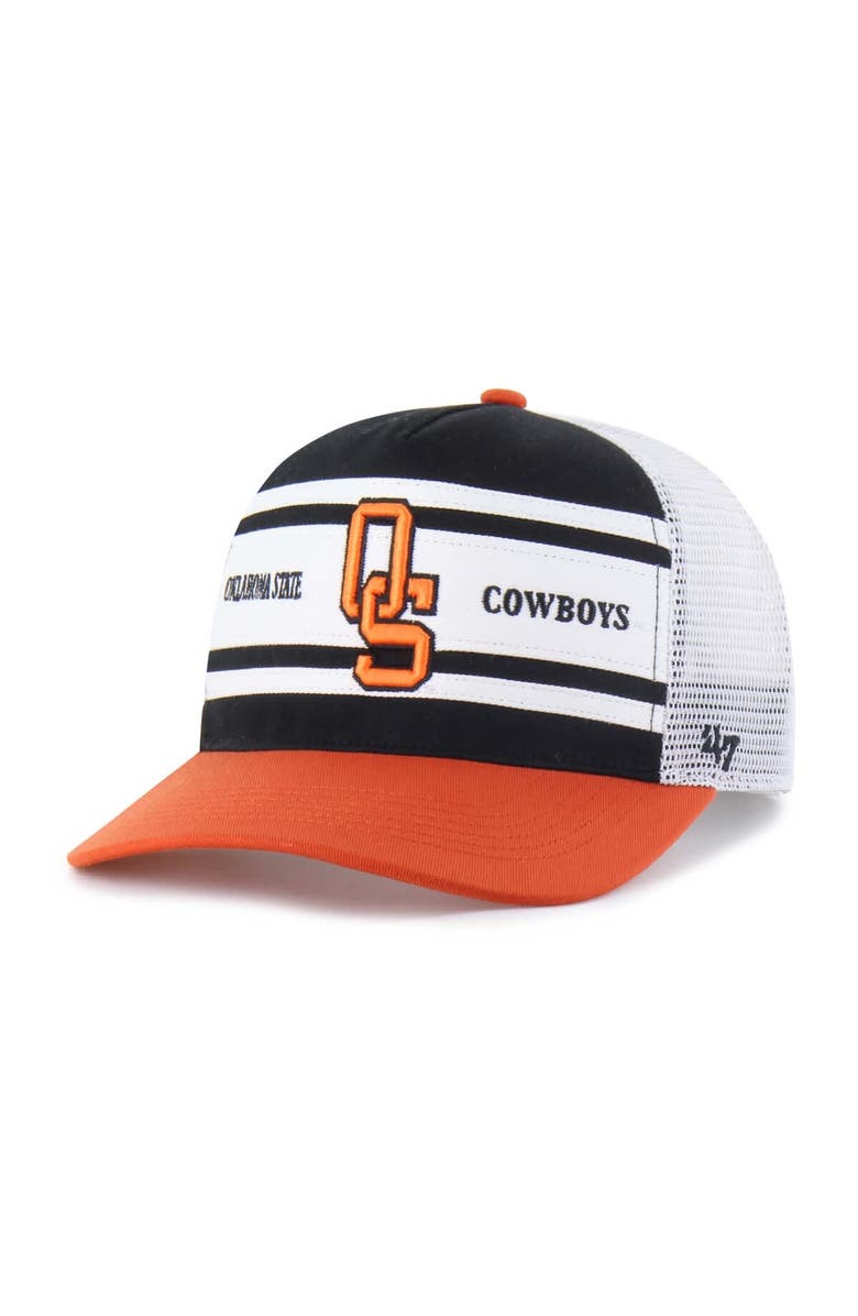 '47 Youth '47 Black/Orange Oklahoma State Cowboys Super Stripe Hitch Adjustable Trucker Hat, Main, color, Black