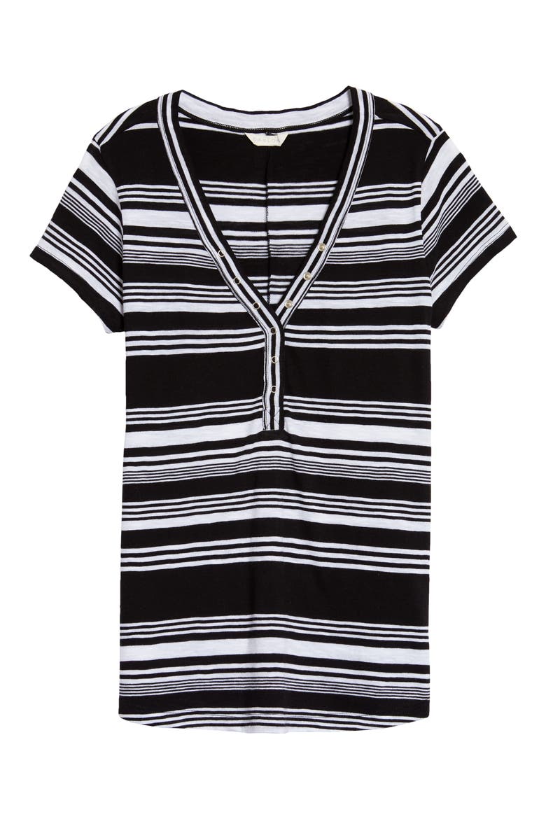 Snap Front Henley T-Shirt, Alternate, color, BLACK- WHITE HORIZON STRIPE