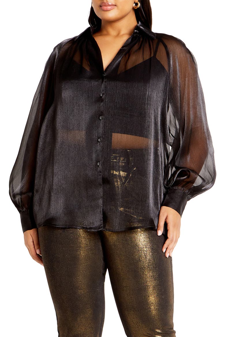 Iliana Sheer Metallic Shirt, Main, color, BLACK