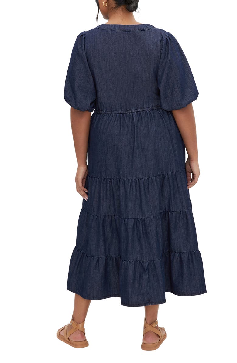 City Chic August Tiered Midi Dress, Alternate, color, Dark Denim