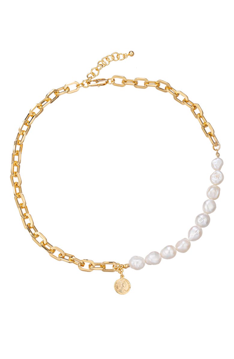 EYE CANDY LOS ANGELES Grace Chain & Freshwater Pearl Necklace, Main, color, 