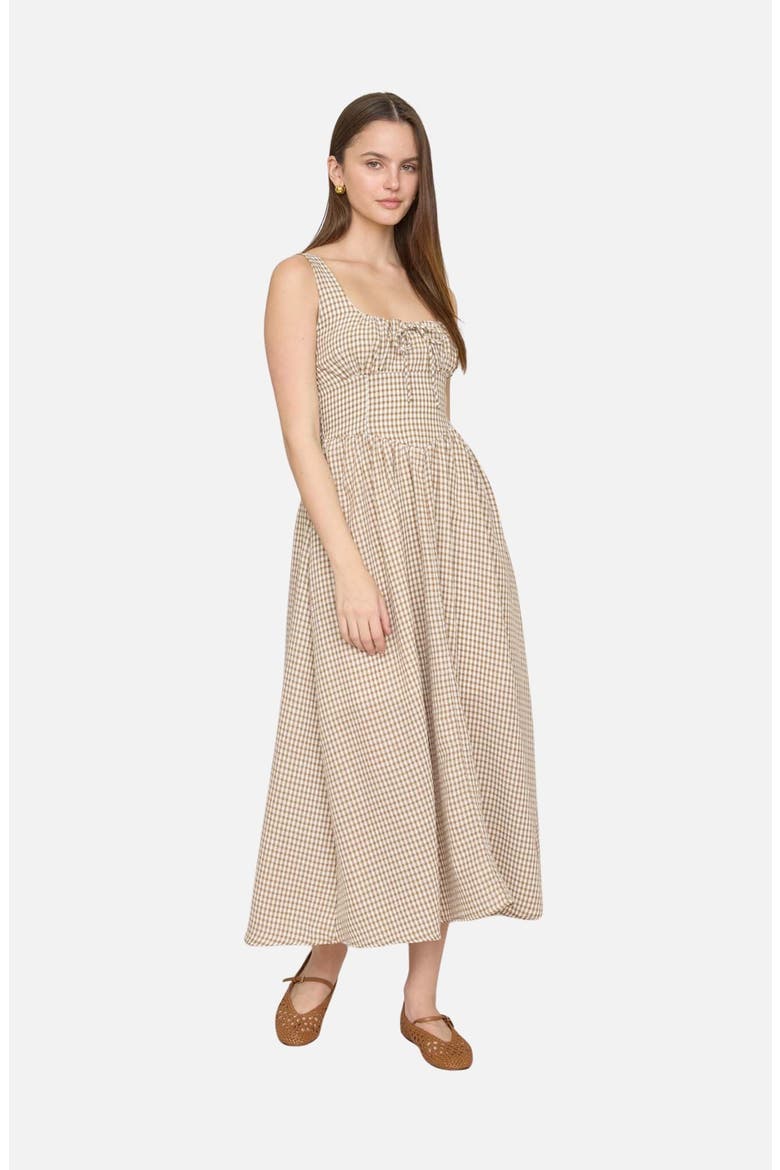Gingham Fit & Flare Midi Dress, Alternate, color, BROWN