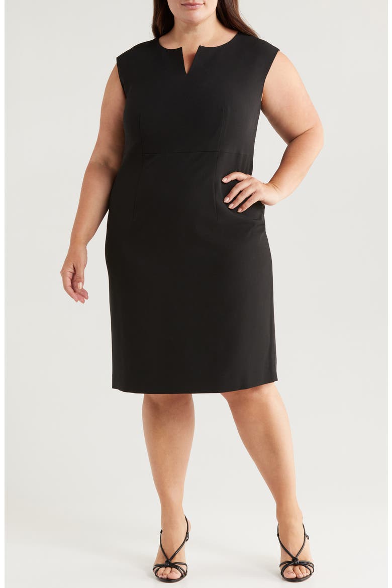 Notch Neckline Sleeveless Sheath Dress, Main, color, BLACK