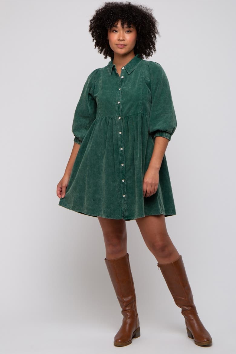 Corduroy Button Down Collared Dress, Alternate, color, Green