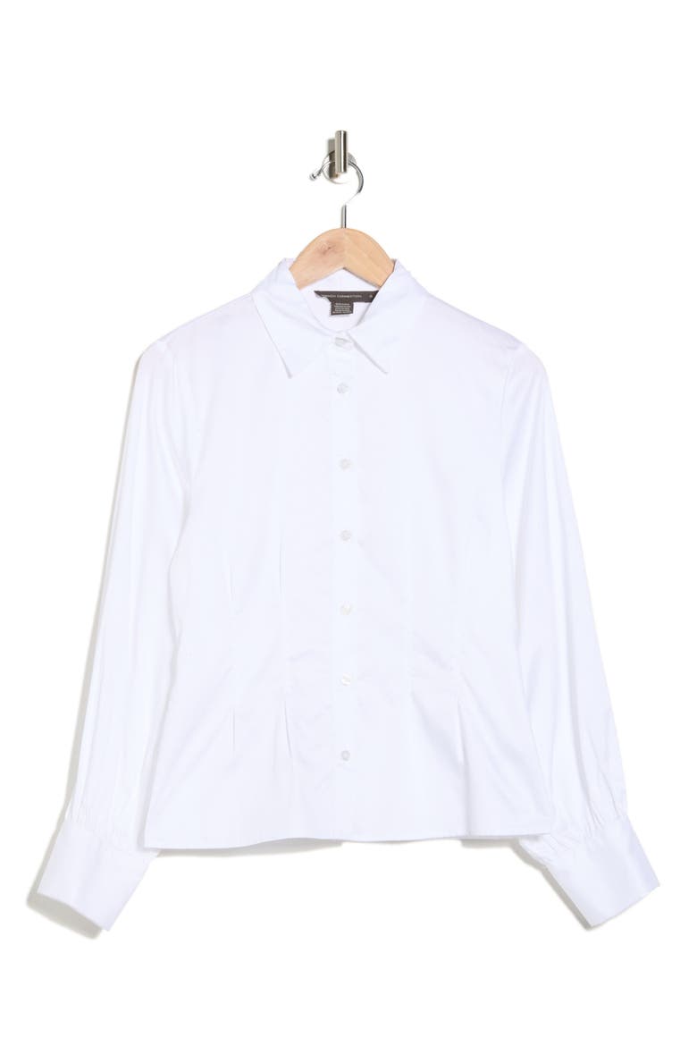 Pleated Waist Cotton Poplin Button-Up Shirt, Alternate, color, WHITE