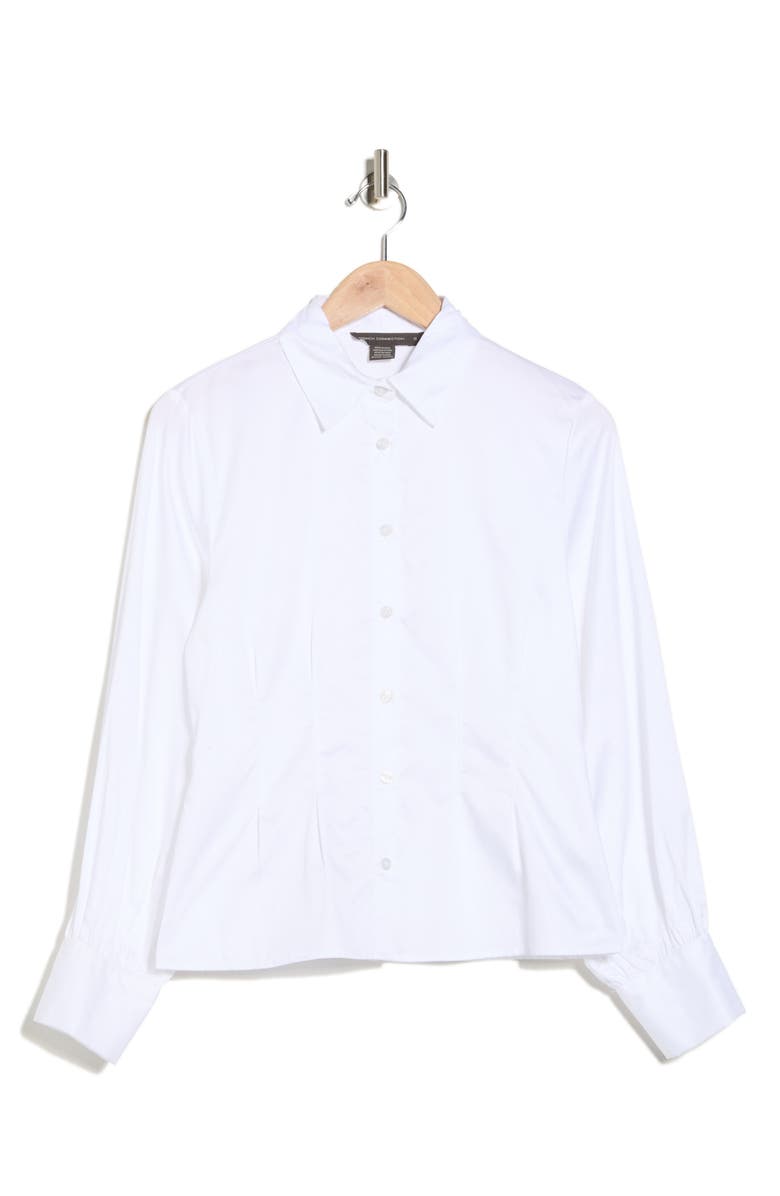Pleated Waist Cotton Poplin Button-Up Shirt