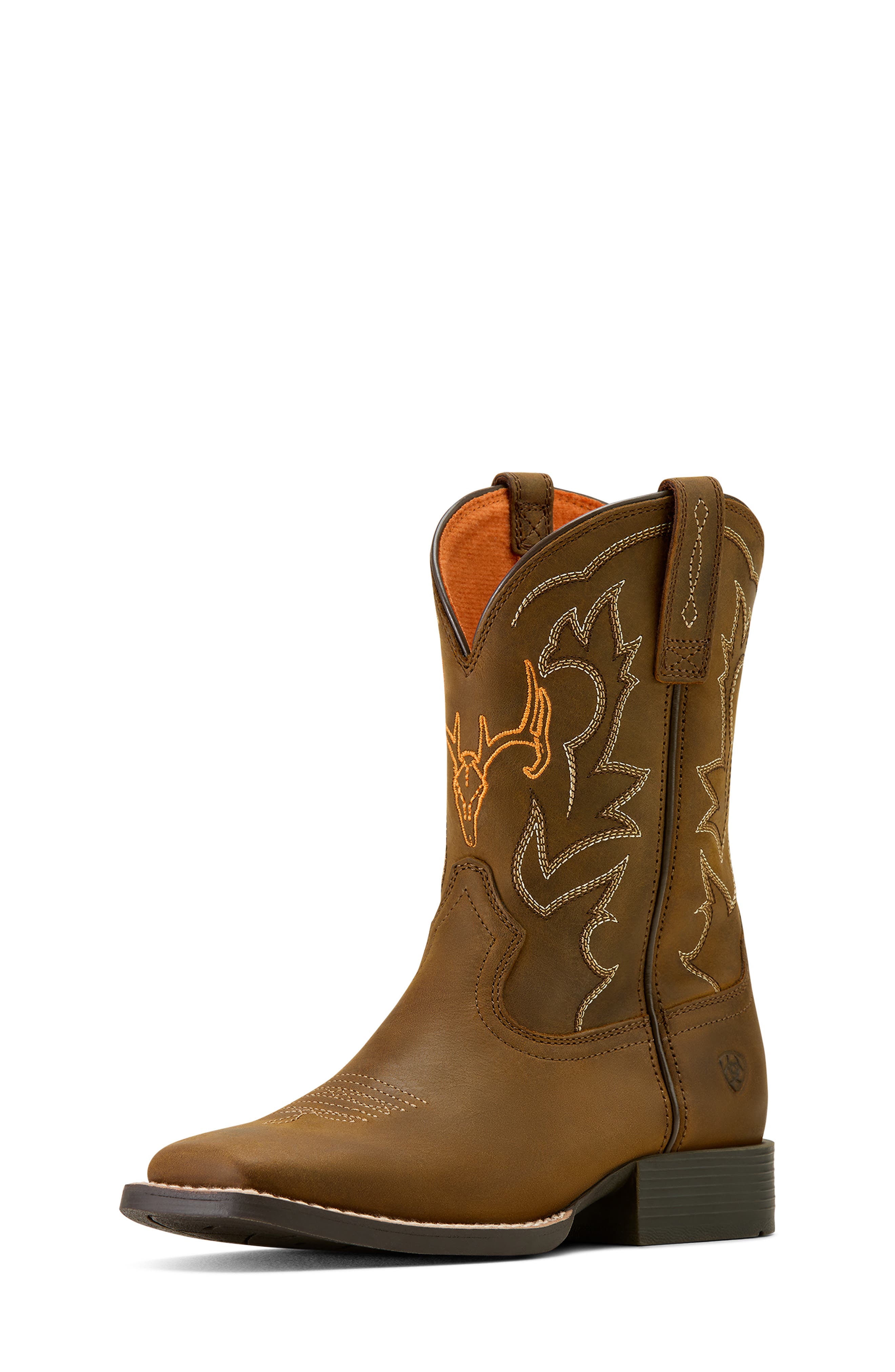 Ariat Kids' Deer Ridge Wide Square Toe Western Boot, Alternate, color, Distressed Brown