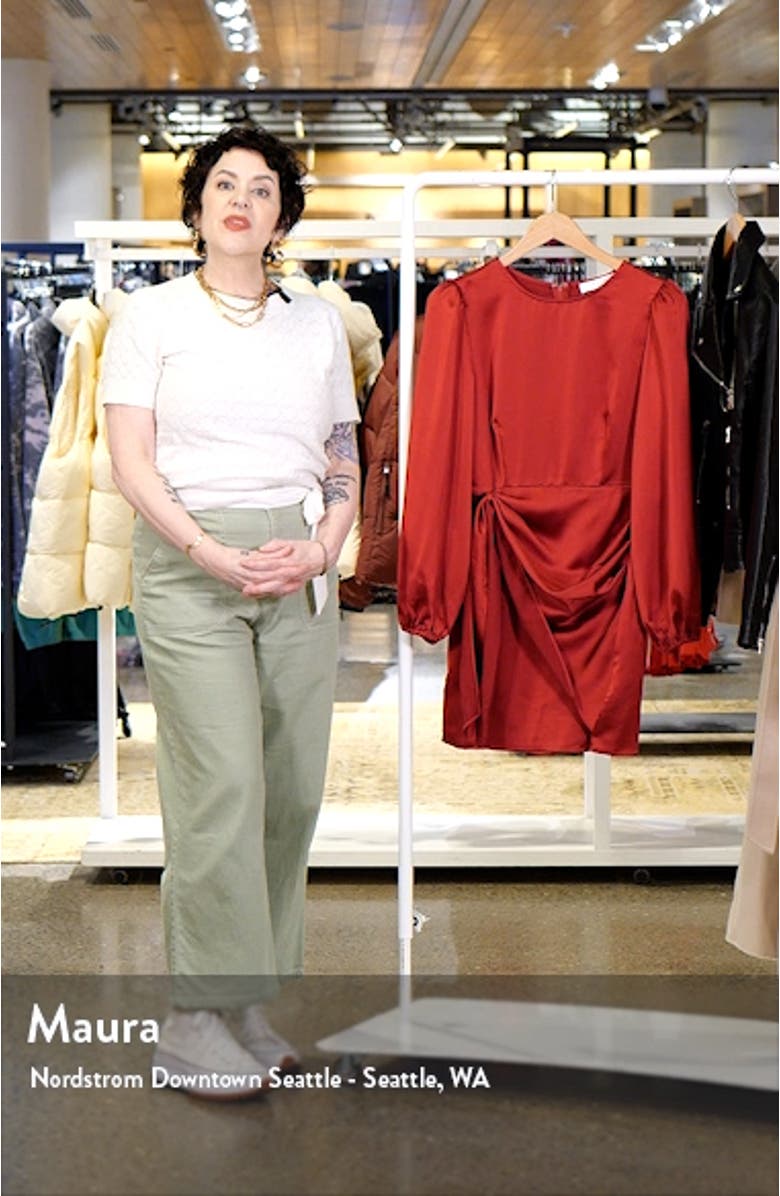 Long Sleeve Draped Satin Minidress, sales video thumbnail