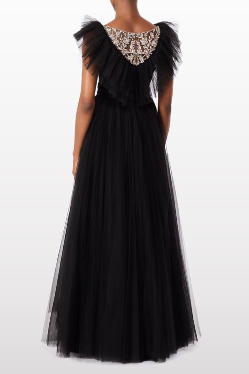 Jenny Packham Foxglove Embellished Ruffled-tulle Maxi Dress In Black