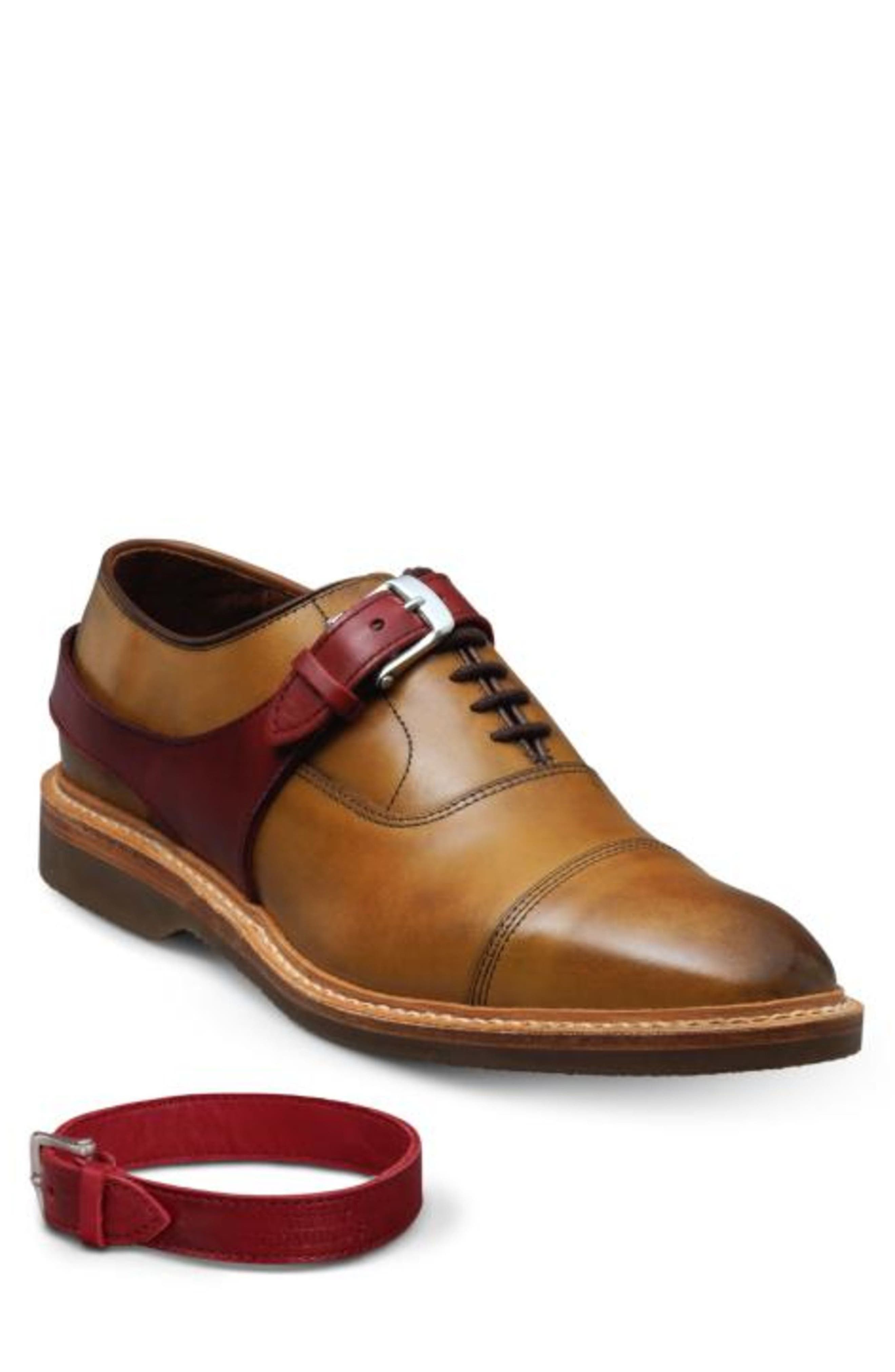 Park Avenue Cap Toe Oxford with Buckle Harness, Main, color, WALNUT/ RED