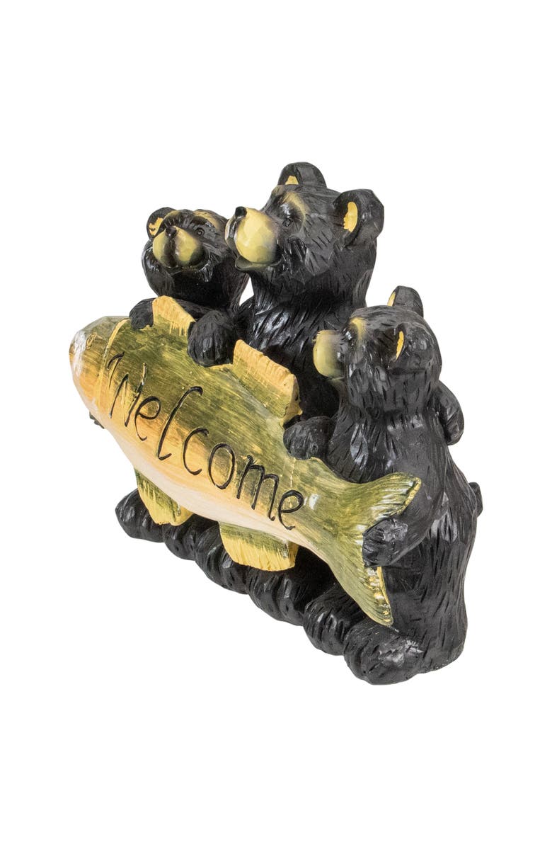 Northlight 10" Bear Family Trio Welcome Sign Outdoor Garden Statue, Alternate, color, Brown