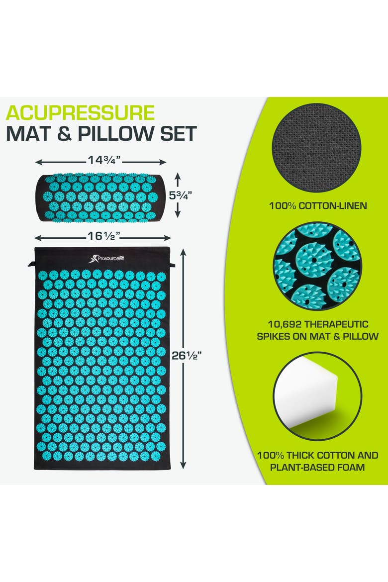 Acupressure Mat and Pillow Set, Alternate, color, Black-Aqua