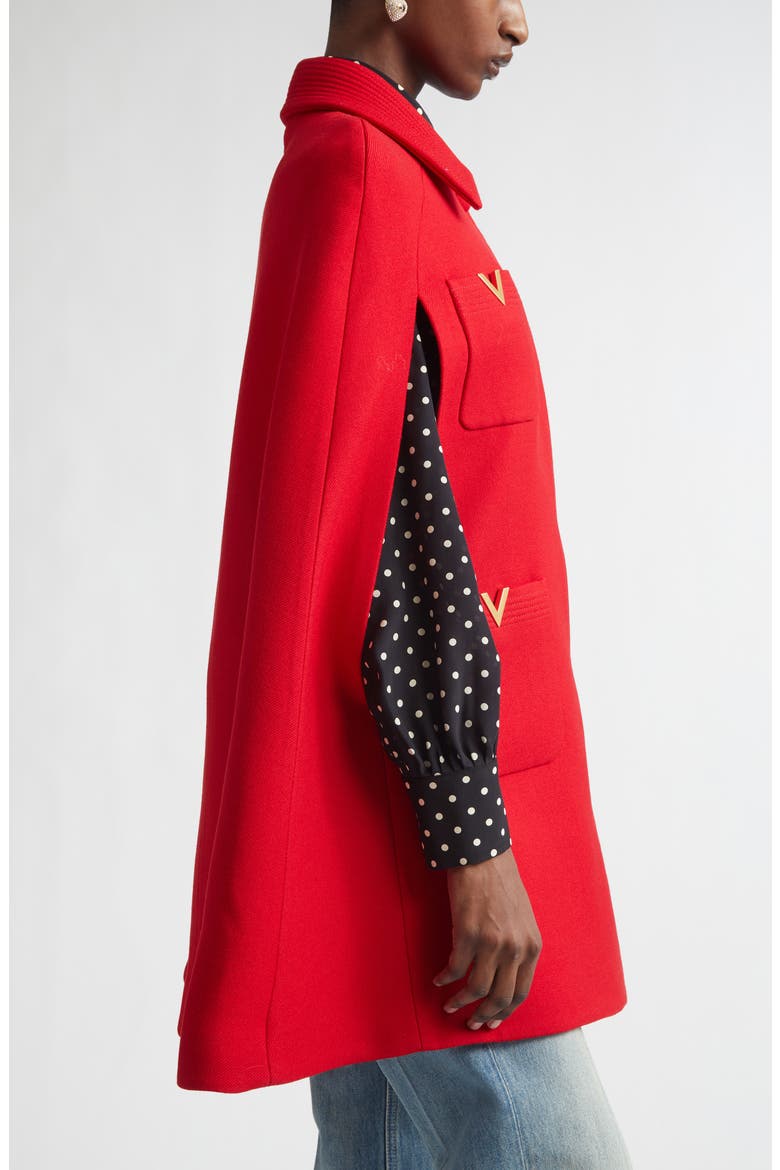 V-Detail Wool & Silk Double Drill Cape, Alternate, color, DEEP RED