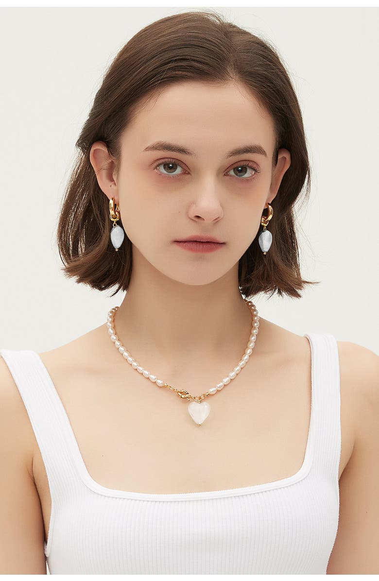 Classicharms Esmée Glaze Heart Pendant Baroque Pearl Necklace, Alternate, color, 