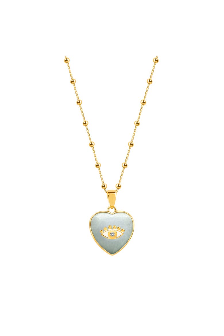 Serene Love - Jade Heart Diamond Evil Eye Necklace, Main, color, Gold/pastel green