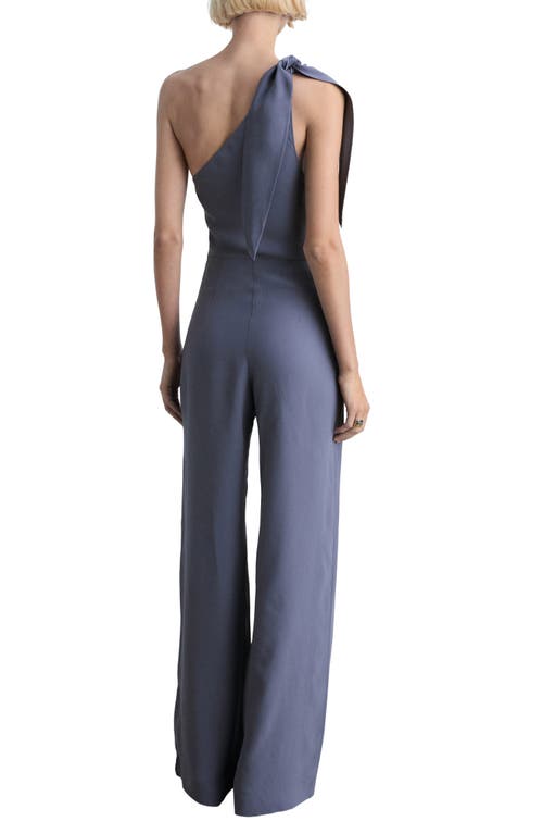 Mango Asymmetrical Satin Jumpsuit Charcoal In Charcoal