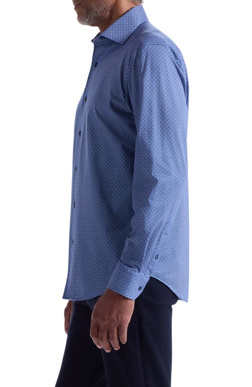 Bugatchi Devon Ooohcotton® Mosaic Print Button-up Shirt In Blue